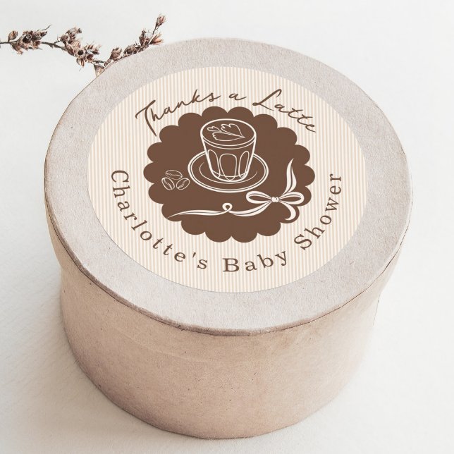 Thanks A Latte Cafe Bebe Coffee Bow Baby Shower Classic Round Sticker (Creator Uploaded)
