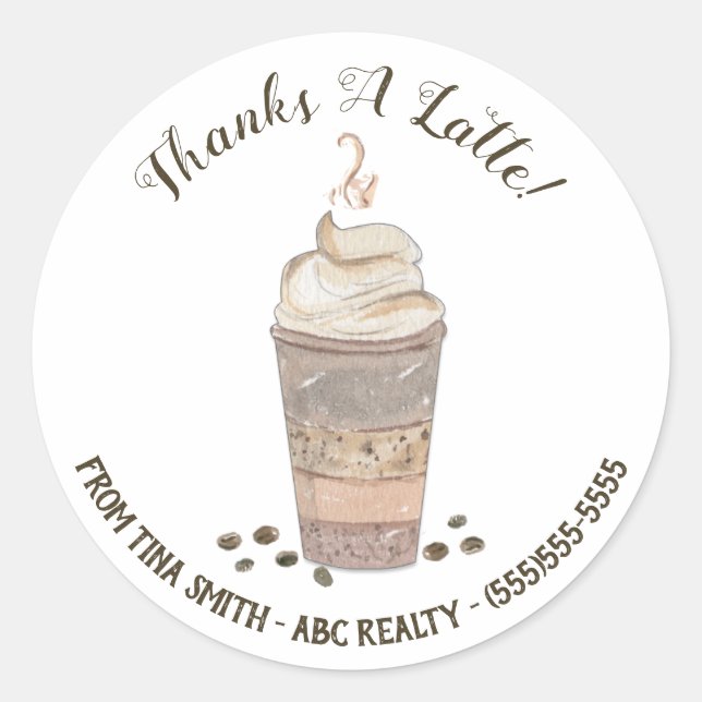 Thanks a Latte Coffee Pop By Classic Round Sticker (Front)