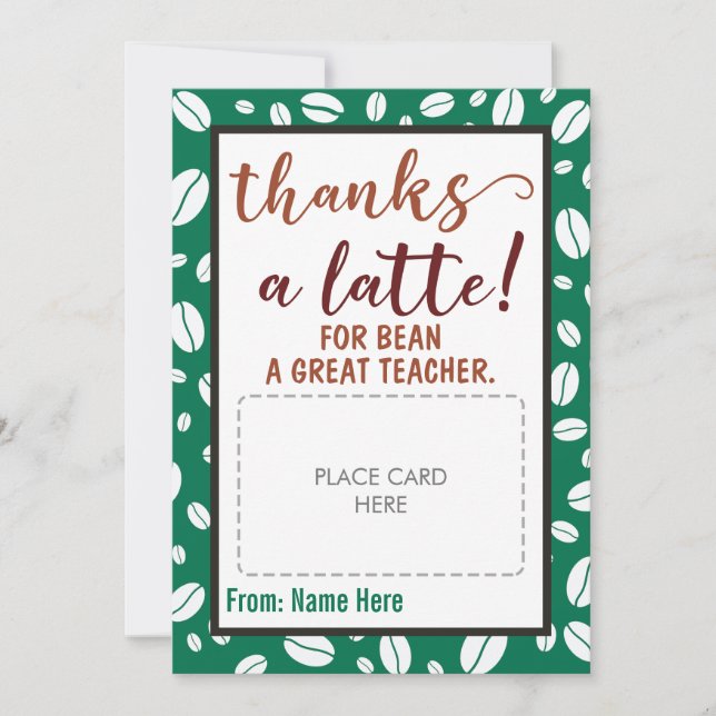 Thanks a Latte Teacher Coffee Gift Card Holder (Front)