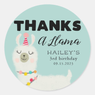 Thanks A Llama Birthday Party Favour Classic Round Sticker