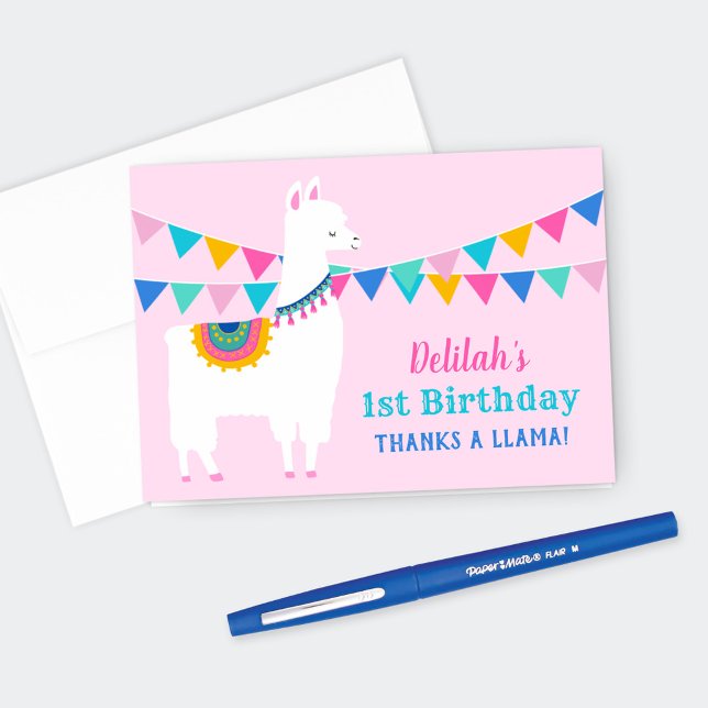 Thanks a Llama Pink Birthday Party Thank You Card (Creator Uploaded)