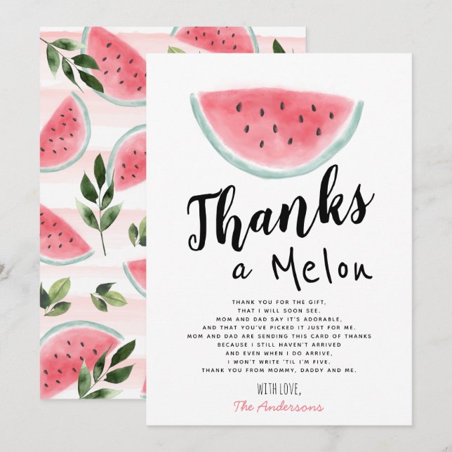 Thanks a Melon Baby Shower Thank You Card (Front/Back)
