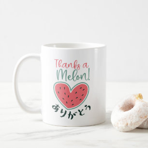 Thanks a Melon Kawaii Heart Watermelon Japanese Coffee Mug
