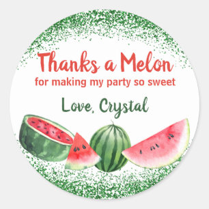 Thanks a Melon Sweet Watermelon Party Thank You Classic Round Sticker