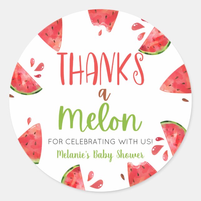 Thanks A Melon Watermelon Baby Shower Favour Classic Round Sticker (Front)