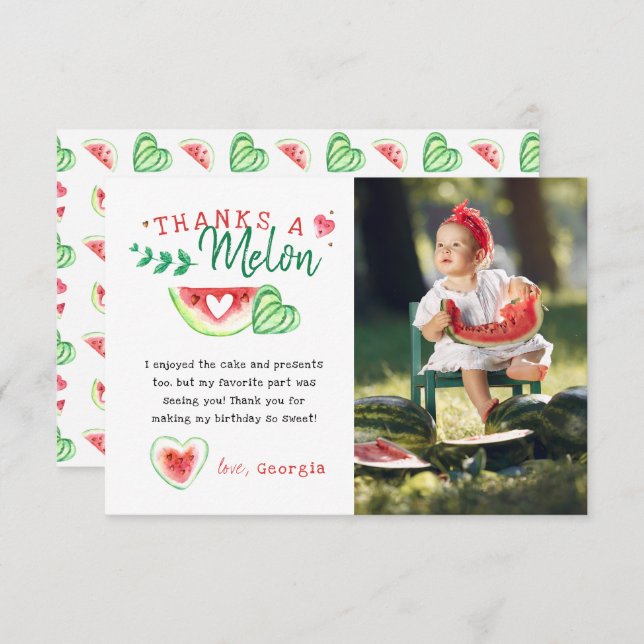 Thanks A Melon | Watermelon Birthday Thank You (Front/Back)