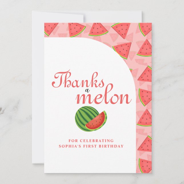 Thanks a Melon Watermelon Flat Thank You Card (Front)