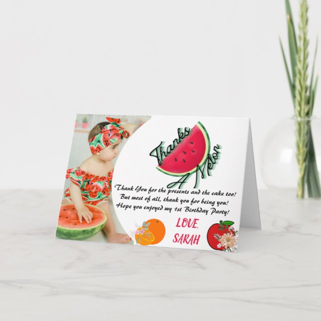 Thanks A Melon Watermelon Photo Birthday Card (Front)