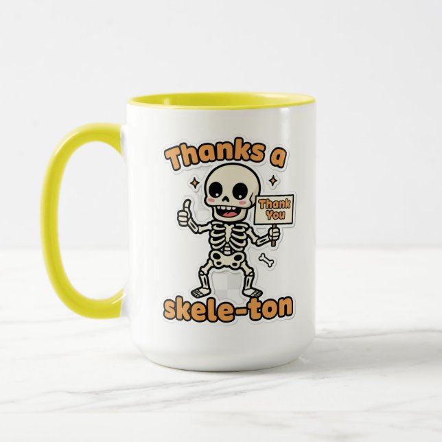 Thanks a Skele-tonne | Funny Skeleton Halloween  Mug (Left)