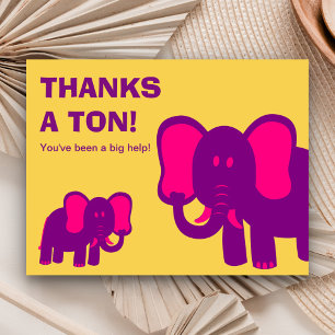 Thanks A Tonne Cute Pink Elephants Thank You Postcard