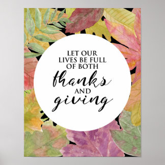 Thanks and Giving - Leaves Typography - Poster