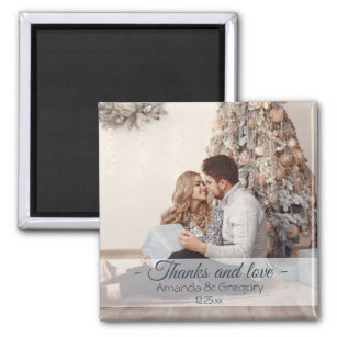 Thanks and love Christmas wedding photo favour Magnet