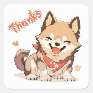 Thanks Anime Happy Dog Square Sticker