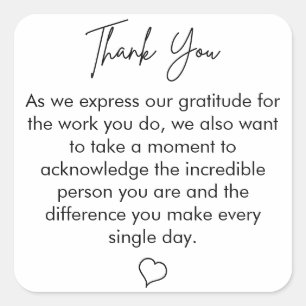 Thanks Appreciation Administrative Professionals Square Sticker