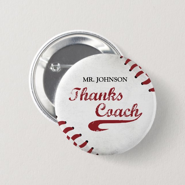 Thanks Baseball Coach Large Grunge Baseball 6 Cm Round Badge (Front & Back)