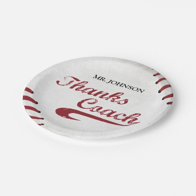 Thanks Baseball Coach Large Grunge Baseball Paper Plate (Angled)