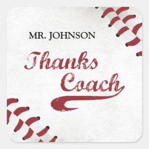Thanks Baseball Coach Large Grunge Baseball Square Sticker