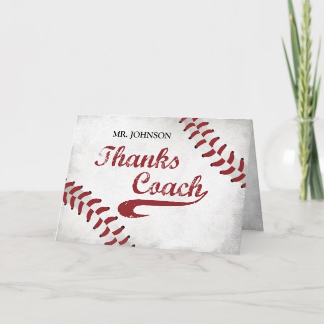 Thanks Baseball Coach Large Grunge Baseball Thank You Card (Front)