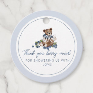 Thanks Berry Much Blueberry Bear Baby Boy Shower Favour Tags