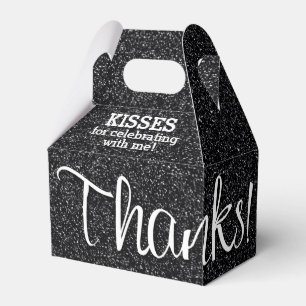 THANKS Black Faux Glitter Favour Box