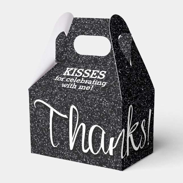 THANKS Black Faux Glitter Favour Box (Front Side)