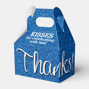 THANKS Blue Faux Glitter Favour Box