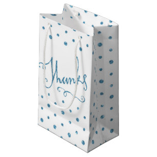 Thanks Blue Sparkle Serif Text Thank You  Small Gift Bag