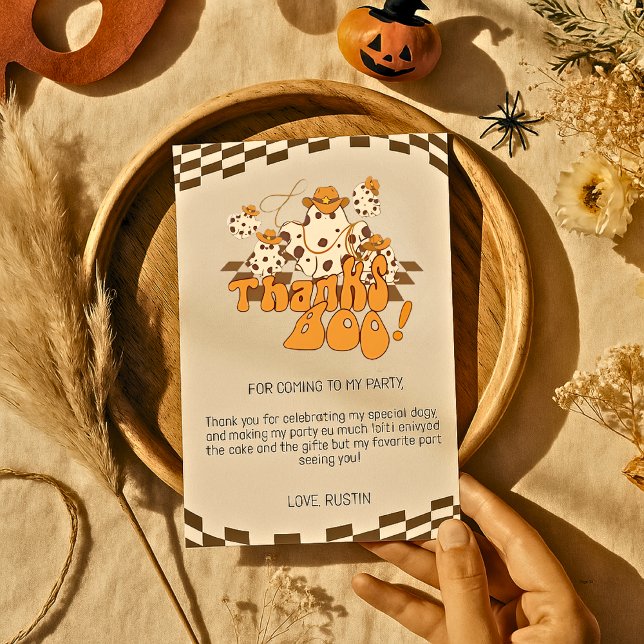 Thanks Boo Cowboy Halloween Chequered Pattern Thank You Card (Creator Uploaded)