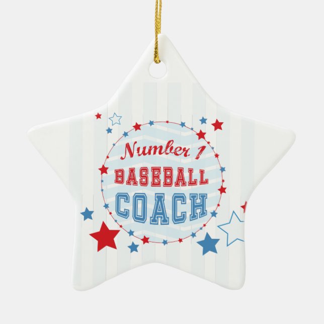 Thanks Coach All-Stars Baseball, Red, Blue Stripes Ceramic Ornament (Front)