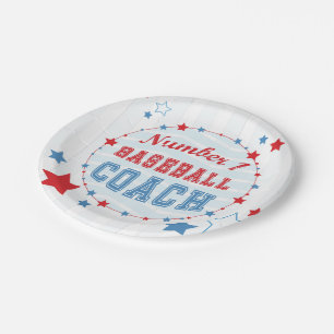 Thanks Coach All-Stars Baseball, Red, Blue Stripes Paper Plate