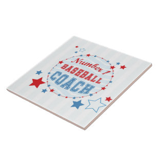 Thanks Coach All-Stars Baseball, Red, Blue Stripes Tile