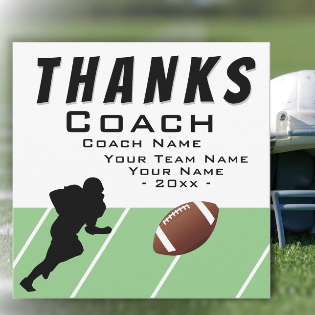Thanks Coach Football Player Extra Size  Thank You Card (Creator Uploaded)