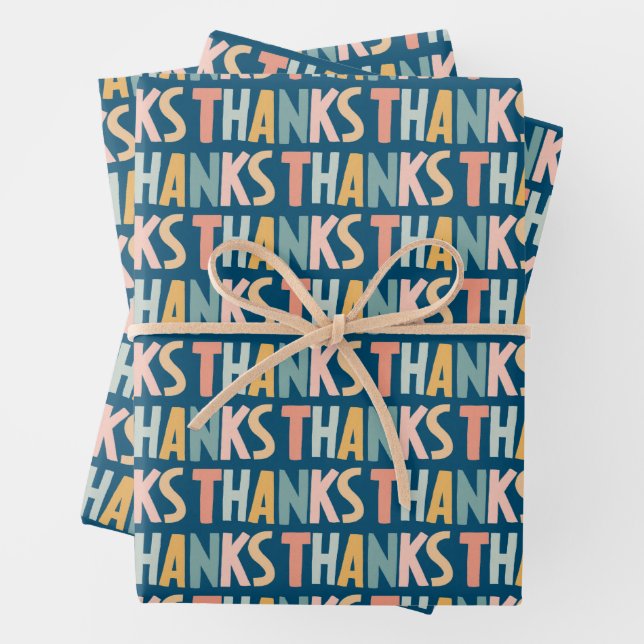 THANKS Colourful Pastel Handlettered Cute Gift Wrapping Paper Sheet (In situ)
