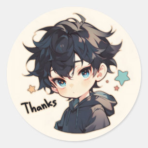 Thanks Cool Anime Boy Classic Round Sticker
