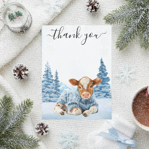 Thanks Cow Calf Christmas Winter Thank You Card