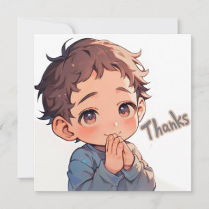 Thanks Cute Boy Anime Holiday Card