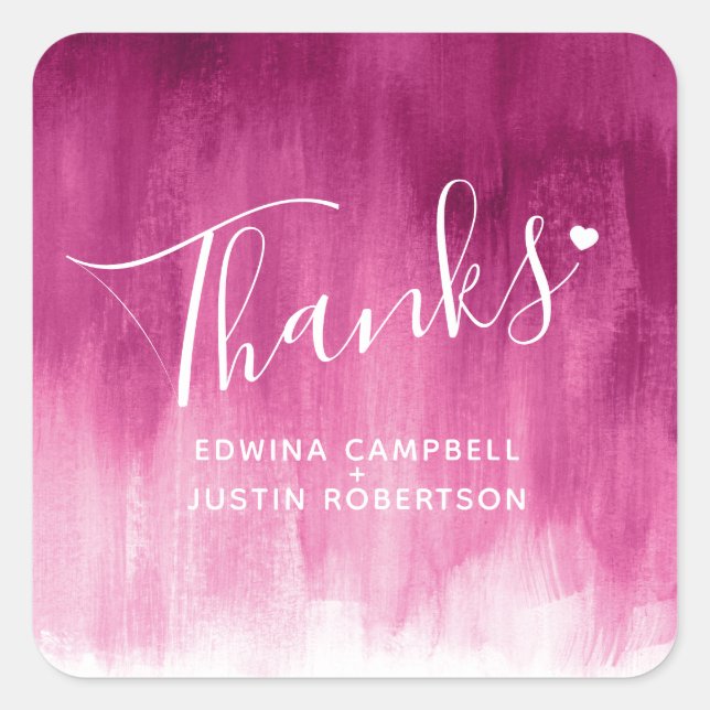 Thanks dark pink watercolor wash wedding stickers (Front)