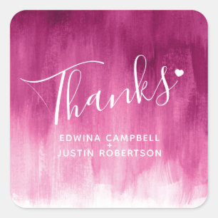 Thanks dark pink watercolor wash wedding stickers