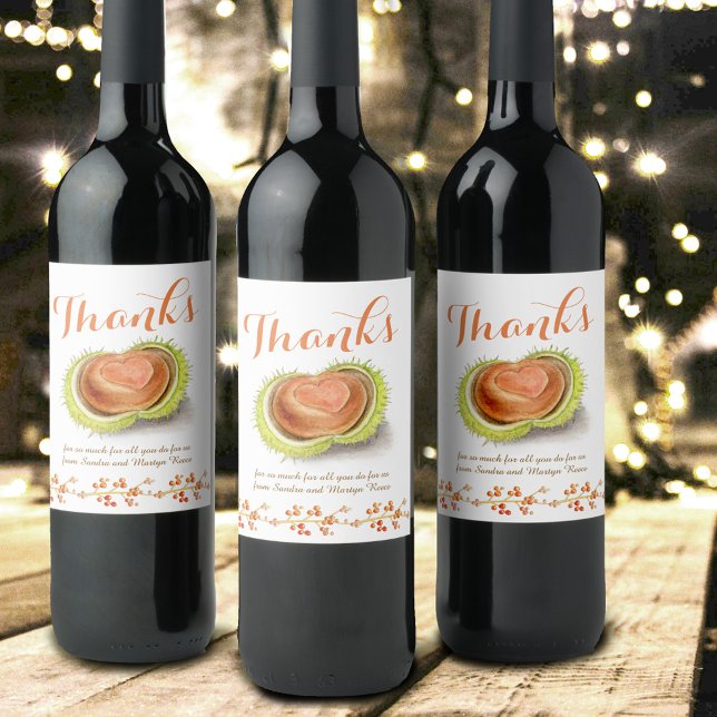 Thanks fall chestnut heart watercolor custom wine label (Creator Uploaded)