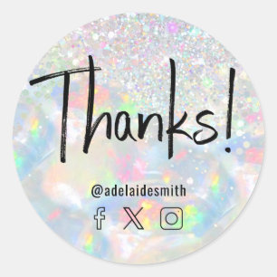 thanks faux holograph opal glitter classic round sticker
