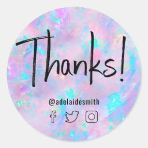 thanks faux holograph purple opal classic round sticker