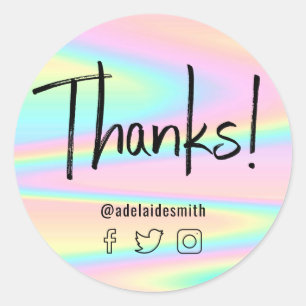 thanks faux holographic pastel classic round sticker