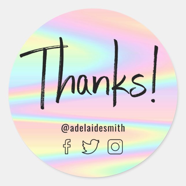 thanks faux holographic pastel  classic round sticker (Front)