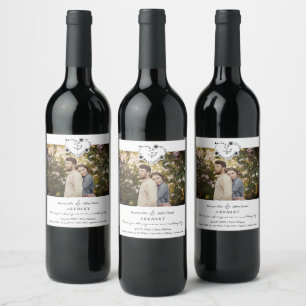 Thanks Floral Heart Wedding Photo Engaged Couple Wine Label