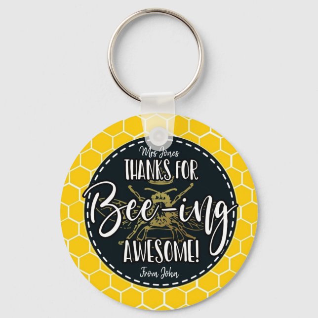 thanks for bee-ing awesome Teacher gift, Button Key Ring (Front)