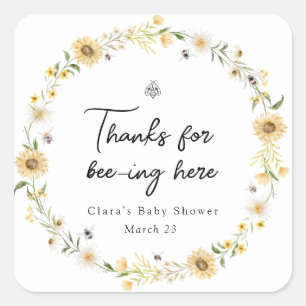 Thanks for Bee-ing Here Baby Shower Square Sticker