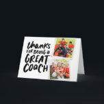 Thanks for being a great coach two photo thank you card<br><div class="desc">Say thank you to a great coach with this fun two-photo card with a black and white colour scheme. Personalise it with your own inside text too and have the whole team sign it. Makes a great way to show your appreciation for any sports season and athletes young and old!...</div>