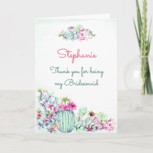 Thanks For Being My Bridesmaid Cactus & Succulents Thank You Card