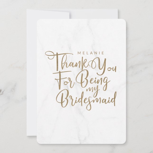 Thanks For Being My Bridesmaid Typography Marble Thank You Card (Front)
