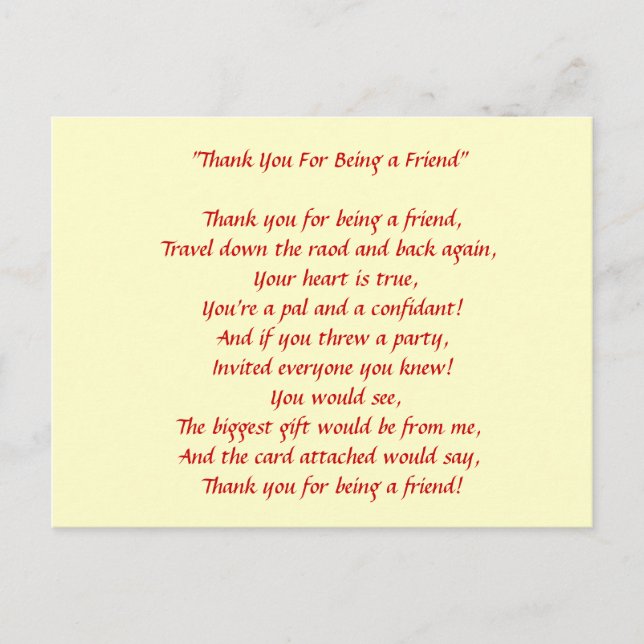 Thanks For Being My Friend - Postcard (Front)